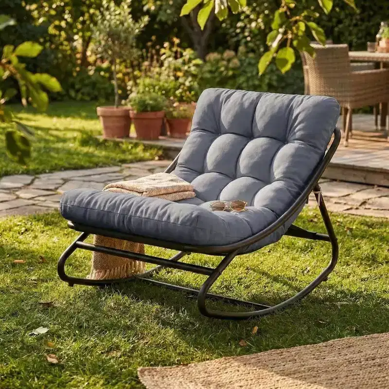 2pc Rocking Chair, Outdoor Lounge Chairs with Thick Waterproof Cushion, 300lbs Heavy Duty Metal Patio Rocking Chair for Garden, Porch, Nursery, Grey