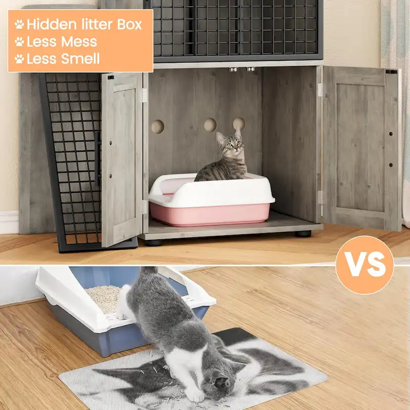 Modern Double Layer Cat Litter Box Enclosure, Hidden Cat Litter Box