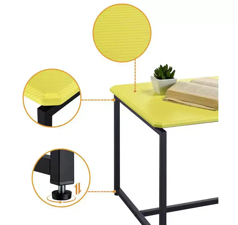 Gaetano 3 Piece Yellow Carbon Fiber Wrap Coffee Table Set, 39.5W Coffee Table with 2 End Tables MDF Top Metal Frame