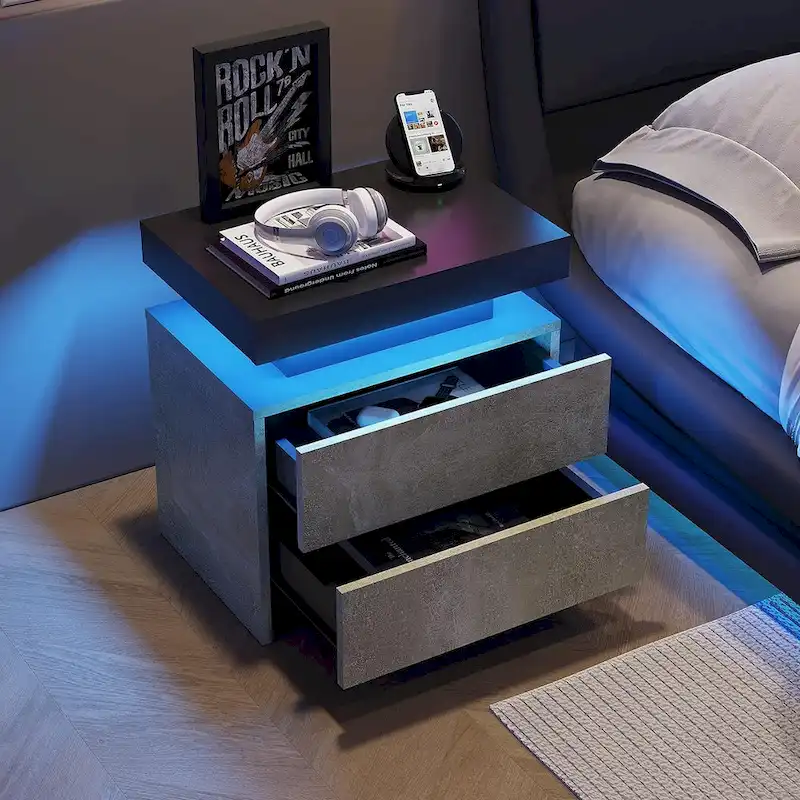 2-Drawer Nightstand with LED Lights