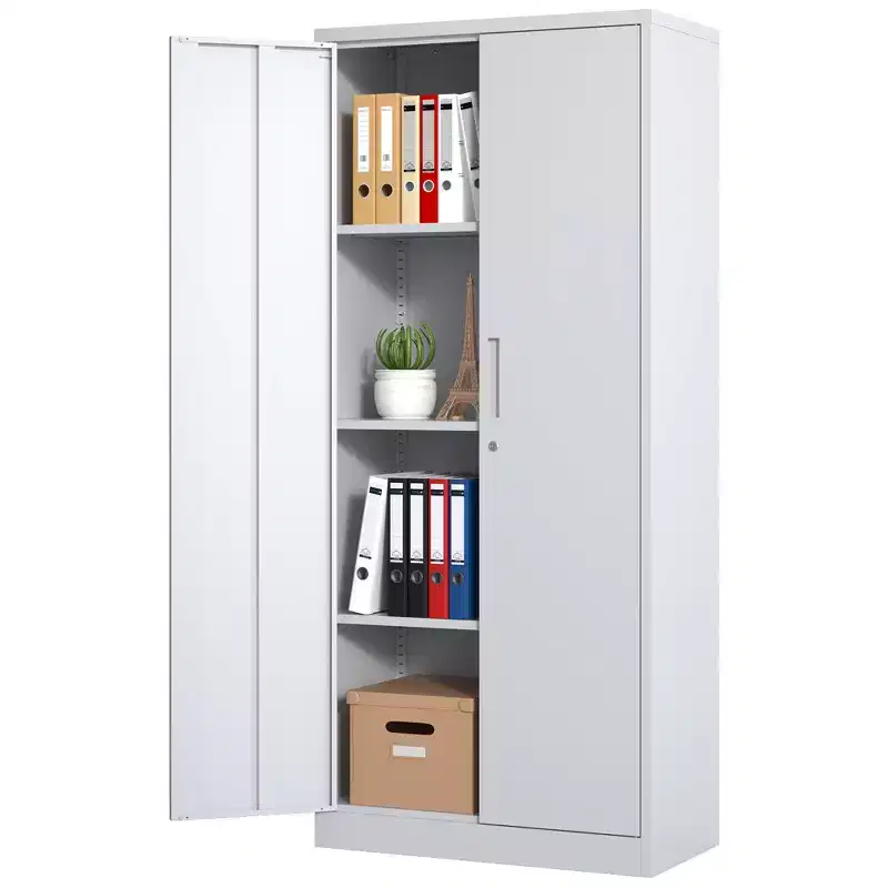 VIYET 71H Metal Garage Storage Cabinet, White Lockable Steel Cabinet w/ 3 Adjustable Shelves (Anti-Tipping Office/Pantry Organizer)