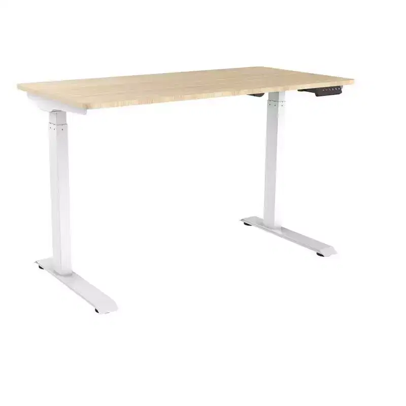 Single Motor Height Adjustable Sit-Stand Desk Table with 4 foot Top, White, Laptop Computer Workstation