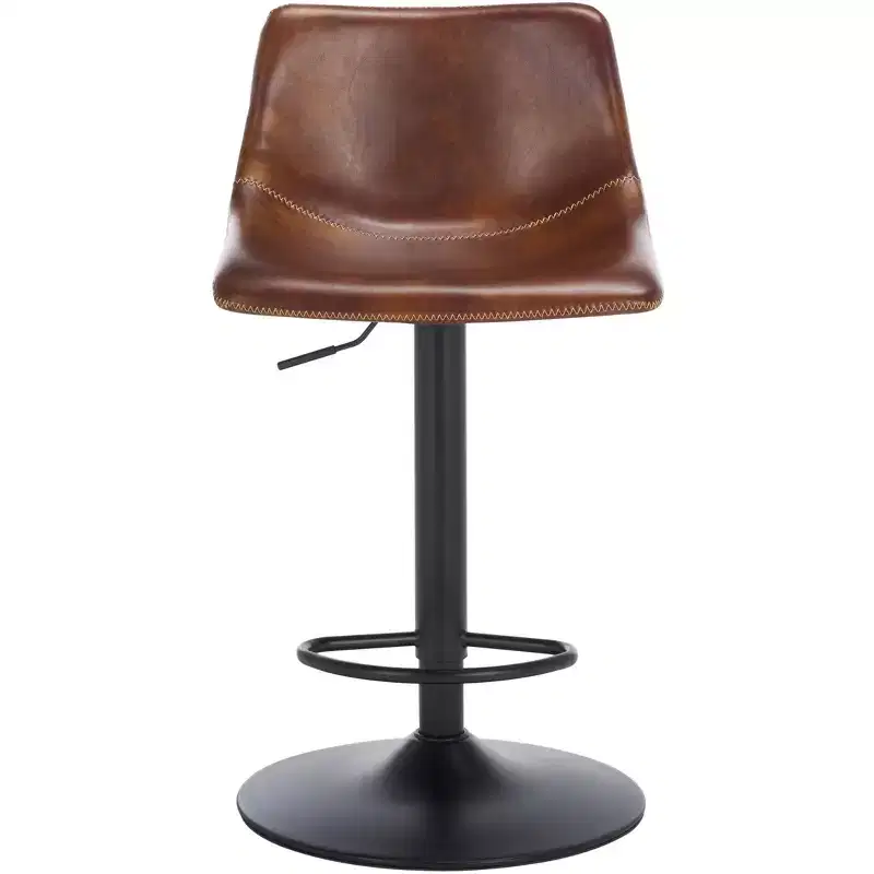 Adjustable Bar Stool, Iron Frame, PU Leather Seat, 360° Swivel, Footrest, 275LBS