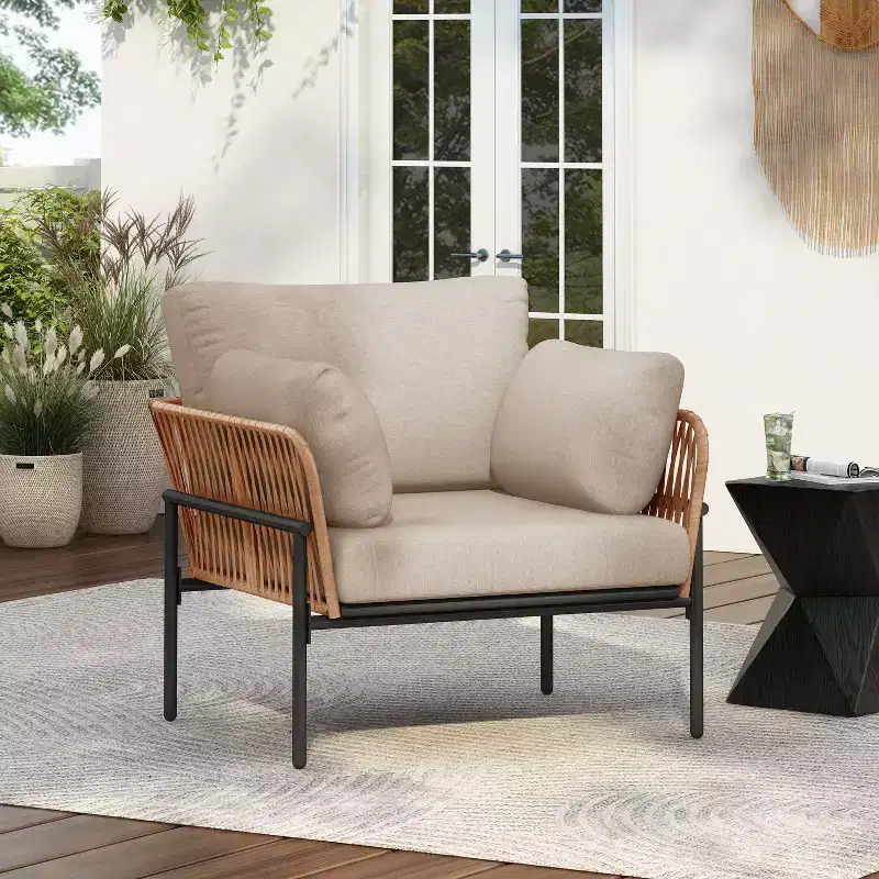 Okak 36W x 17H Modern Patio Accent Chairs Wide Armchairs with 2 Extra Pillows,Set of 1/2,Outdoor Club Chairs for Porch,Garden&Backyard