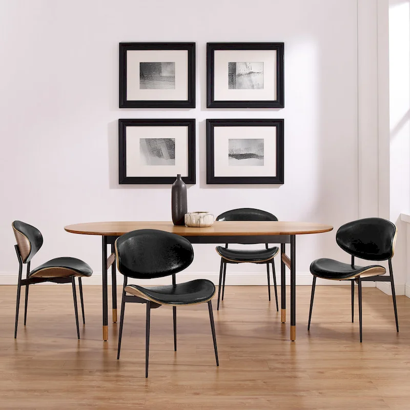 Art Leon Set of 4 Mid-century Wood and Faux Leather Dining Chairs