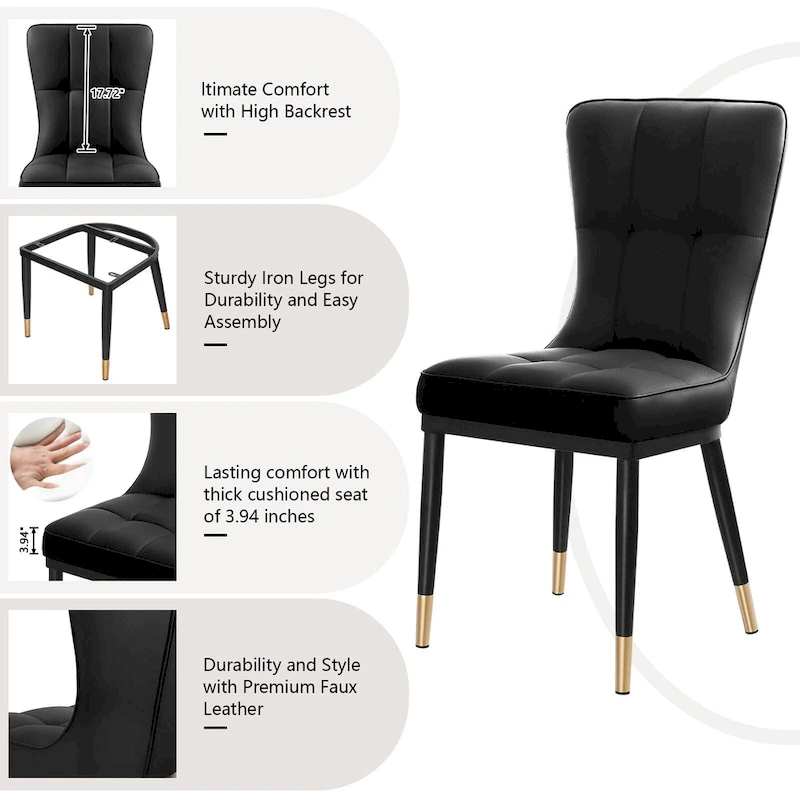 Faux Leather Upholstered Dining Chairs Set of 4 with Checked Pattern