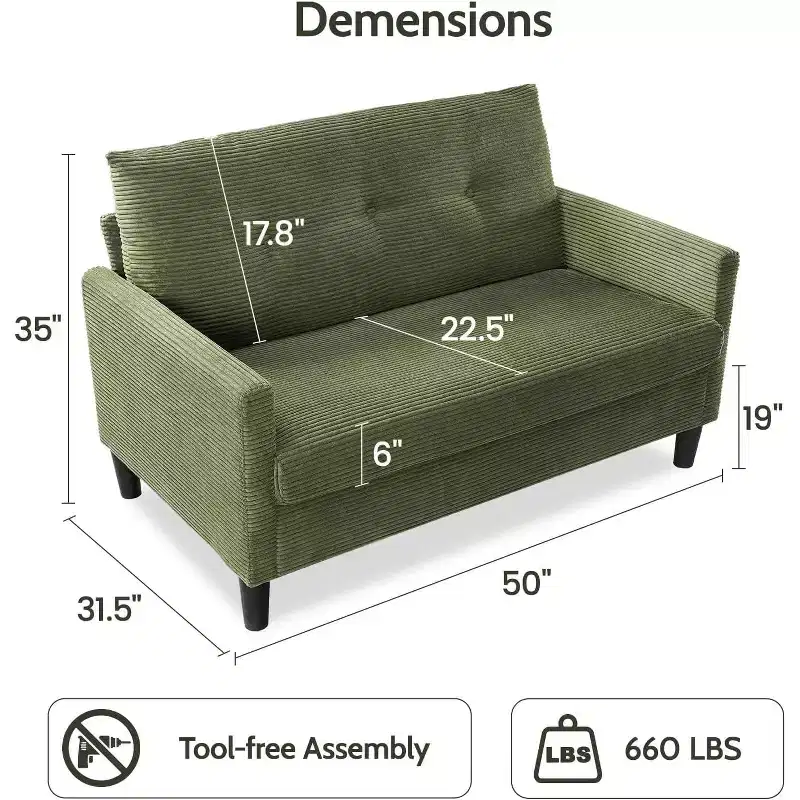 Dyonery 50 Loveseat Sofa,Tool-Free Setup Small Couches