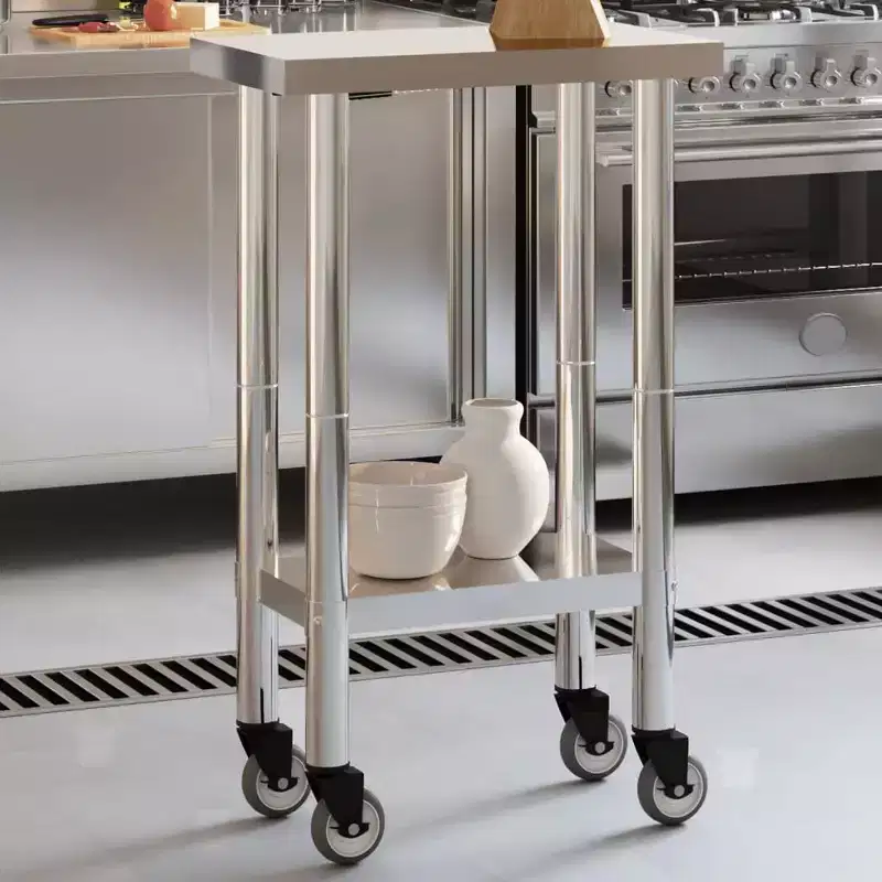 Kitchen Work Table with Wheels 32.5x11.8x33.5 Stainless Steel