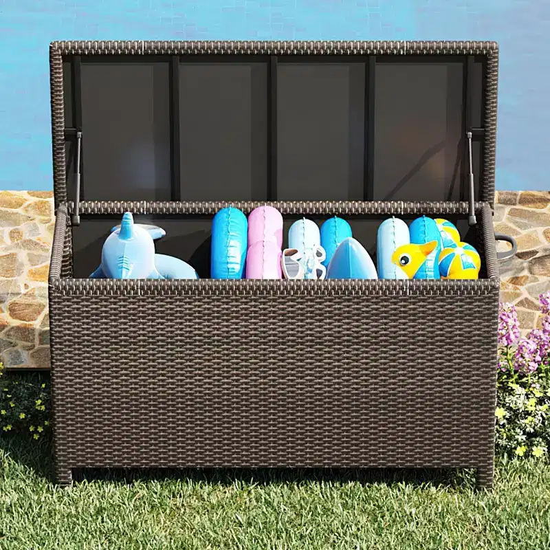 125-Gallon PE Rattan Deck Box – Lockable Wheels, Waterproof, 500 lbs Capacity