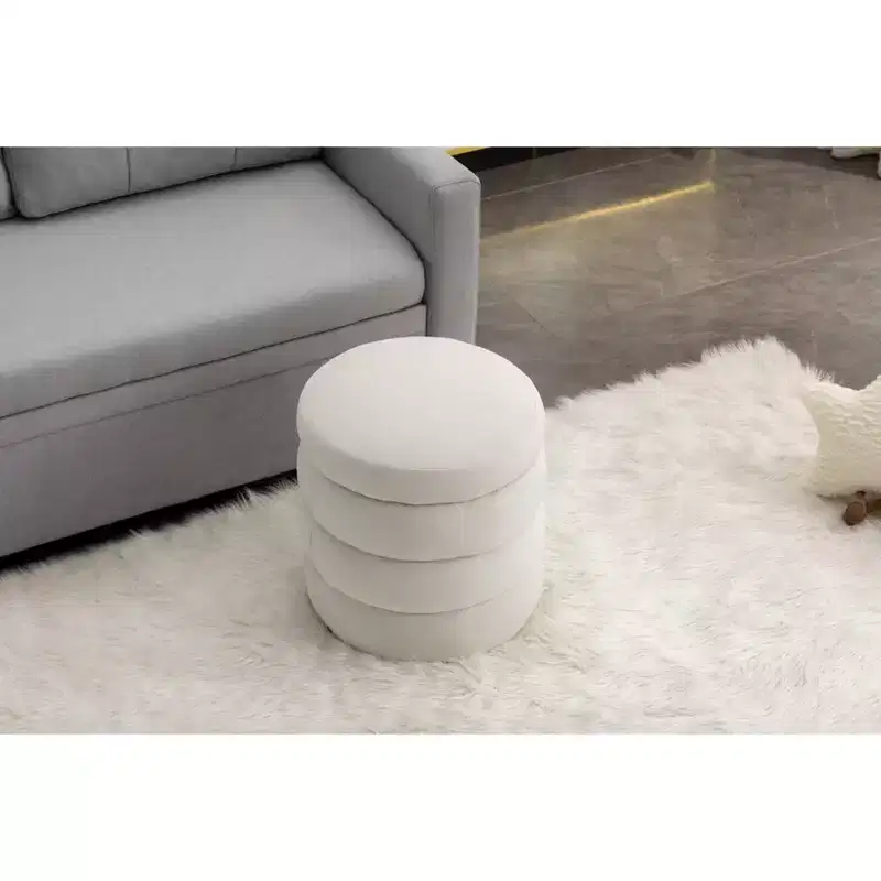 Okak Modern Round Ottoman Bench Vanity Stool Chair Soft Velvet Upholstered Makeup Footrest Stool for Couch Living Room Bedroom Entrance