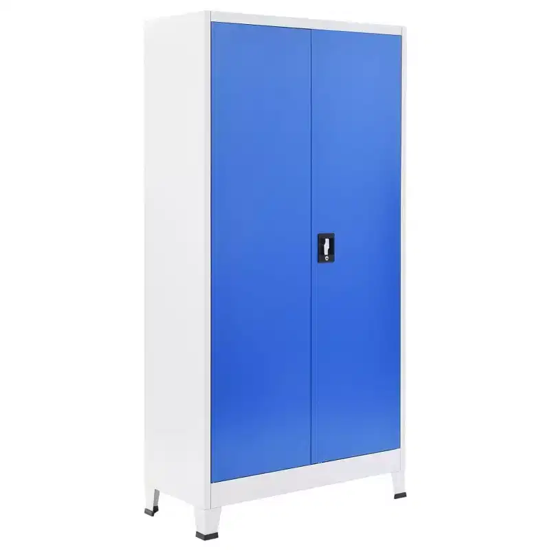 vidaXL Filing Cabinet Office Storage Cabinet for Bedroom Metal Gray and Blue - 35.4 x 15.7 x 70.9