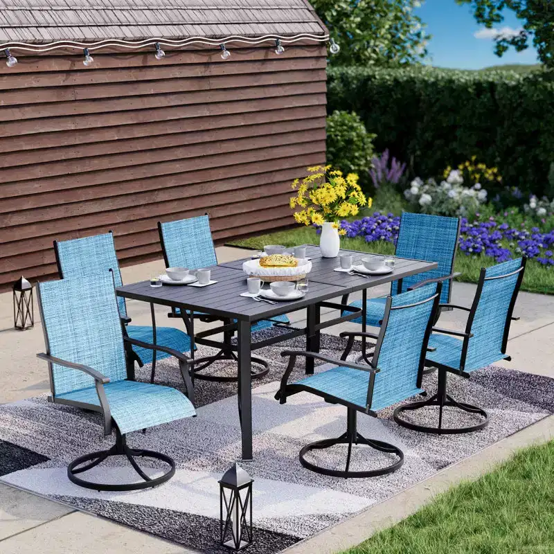 EROMMY 7 Piece Patio Dining Set, Outdoor Dining Table And Chairs Set For 6, 6 Swivel Chairs