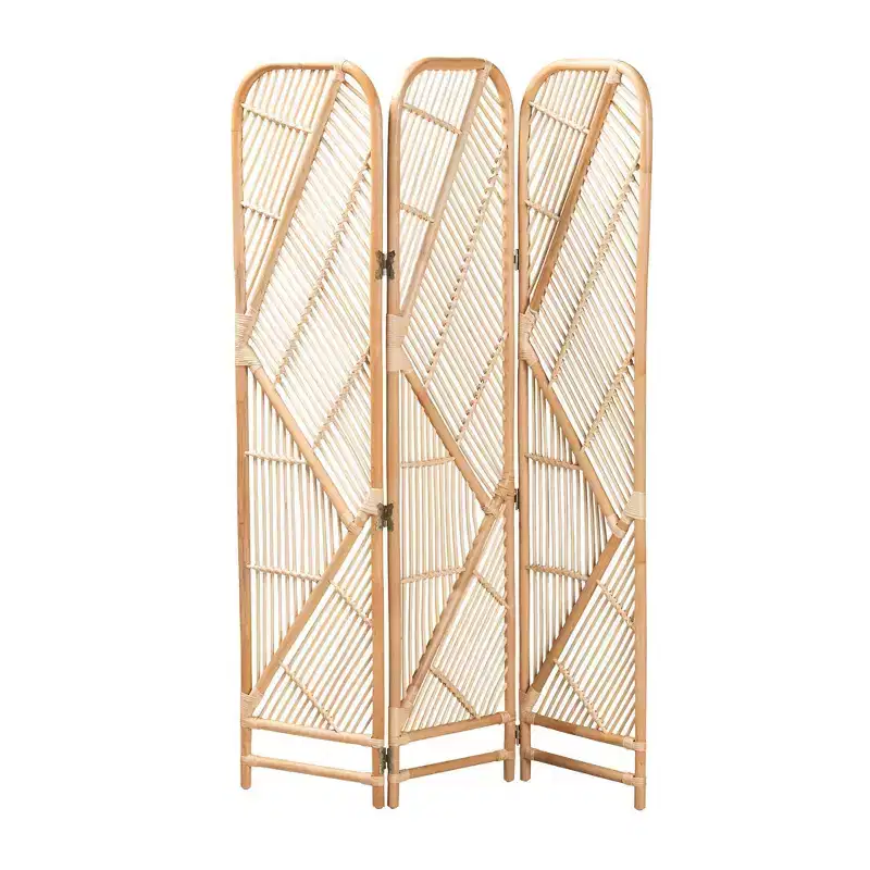 bali & pari Firenze Rattan Room Divider Natural Brown: Handcrafted, Trifold, Bohemian Design, No Assembly Required