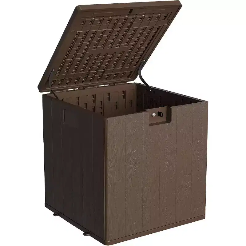 28 Gallon Outdoor Deck Box, Heavy Duty Waterproof Resin Storage with Locking Lid