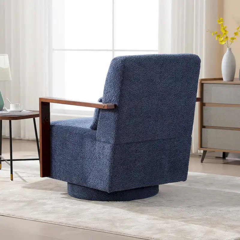Mid-Century Boucle Upholstered Swivel Armchair With Pillow