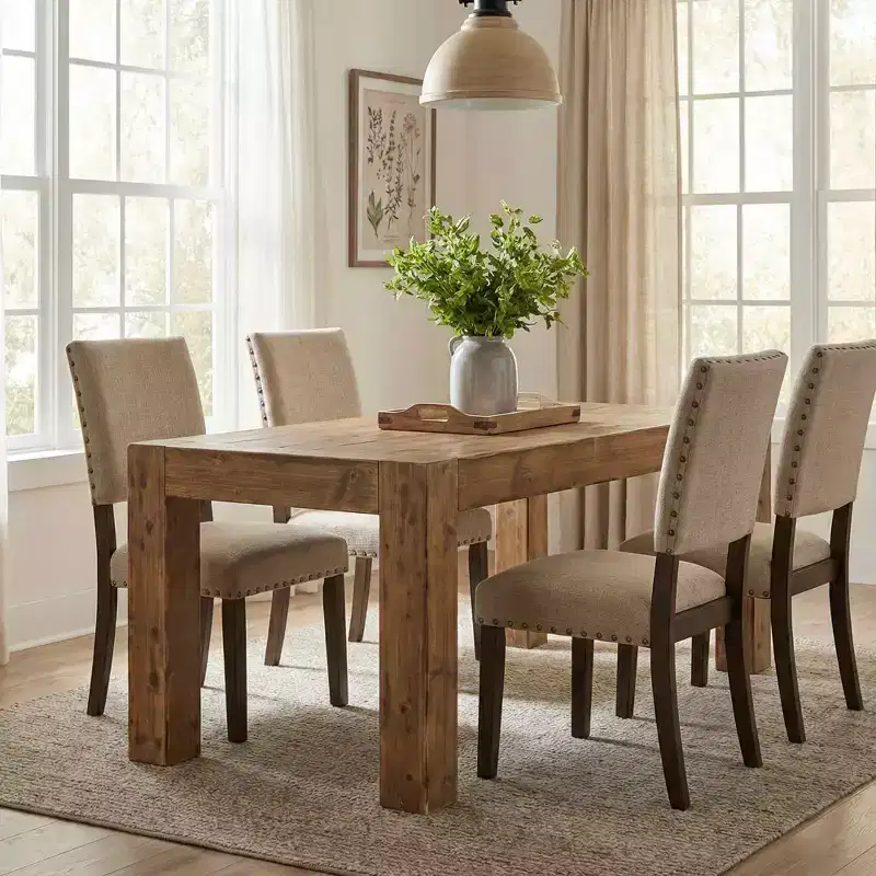 MAYEERTY 63 Solid Wood Farmhouse Dining Table, Rustic Brown 4-6 Seater Thick Top Multiuse Kitchen & Office Table
