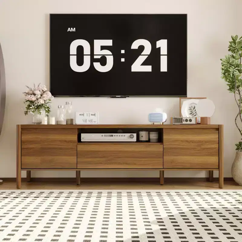 Natural Wood Modern TV Stand, Minimalist Style, Fits up to 70