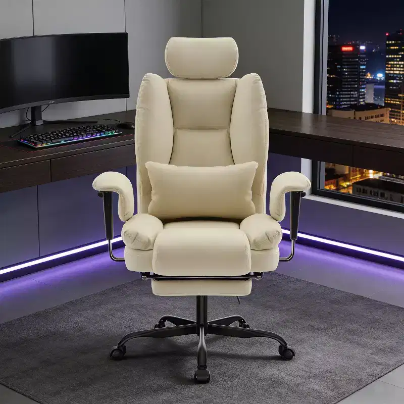 Office Chair PU Leather Computer Chair with Lumbar Support and High Backrest, Ergonomic Desk Chair with Liftable Headrest