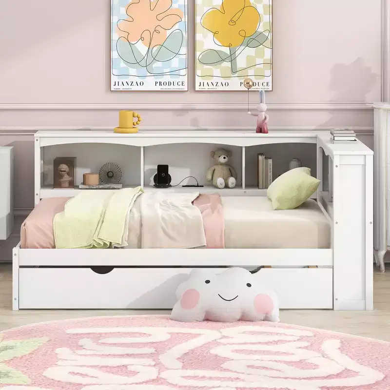 Twin Size Daybed with Trundle, Storage Cabinets, and USB Ports