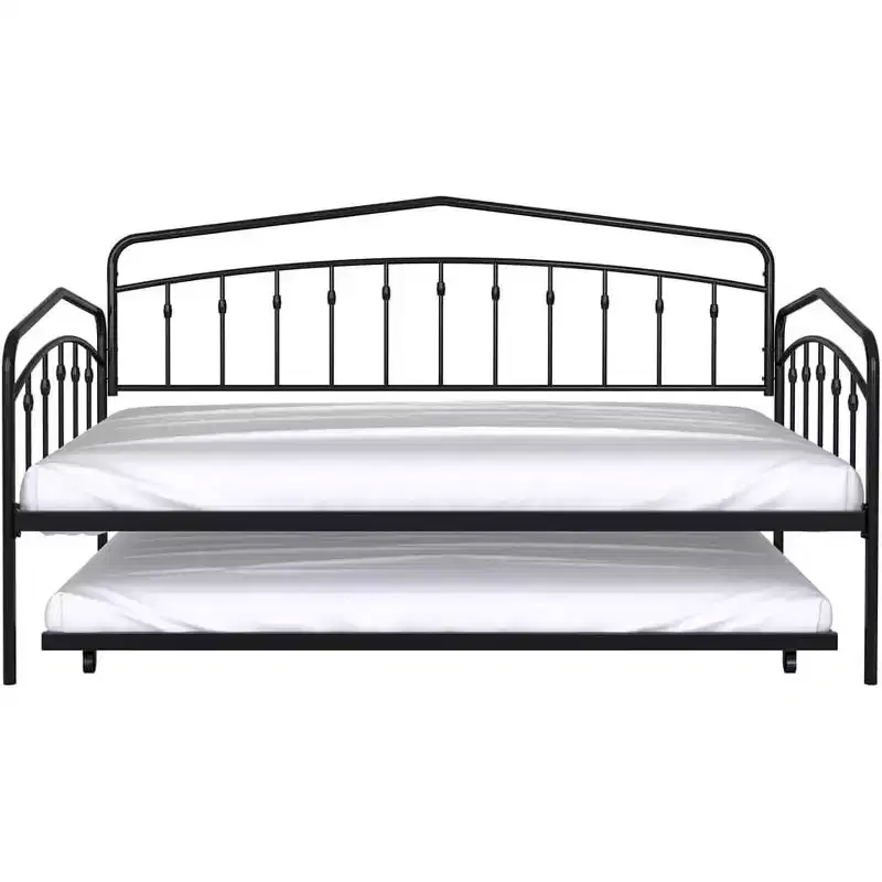 Twin Day Bed with Trundle Bed Twin, Sturdy Metal Frame, Daybed with Trundle Bed Frame, Mattress Foundation with Metal Slats Support