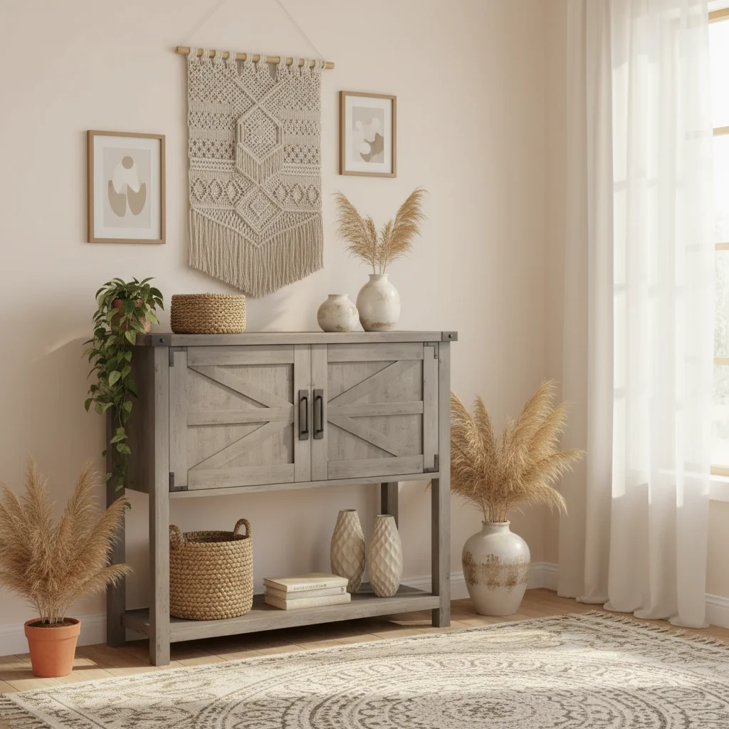 Sofa Tables with Double Door, Console Table with Storage Shelf and Open Shelf, Wooden Console Table, Entryway Table for Kitchen, Dining Room