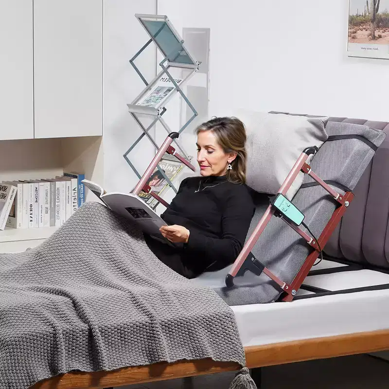 Electric Lifting Backrest for Bed, 300 lbs Capacity, 4-68° Adjustable, with Foldable Guardrail & Headrest, Gray
