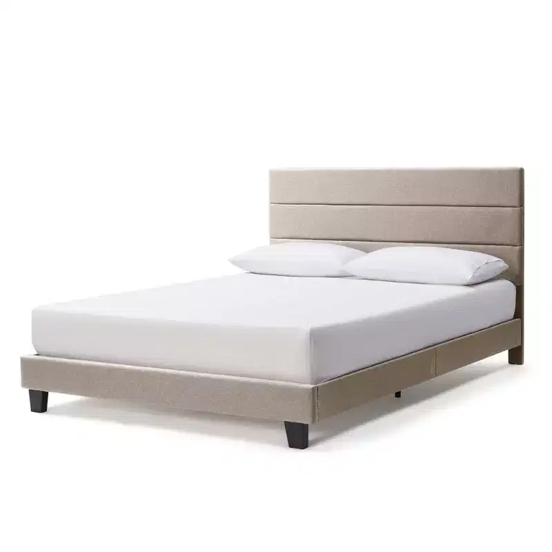 Bryt Horizontal Channel Upholstered Platform Bed, Platform Bed Frame with Headboard