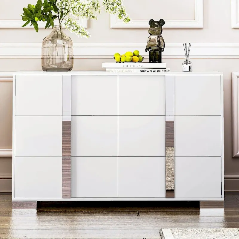 Modern Dresser Chest of 6 Drawers with Mirrored Handles