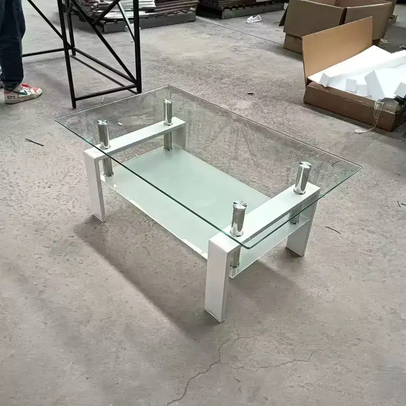 Tempered Clear Glass Coffee Table, 2-Layers Living Room Center Table