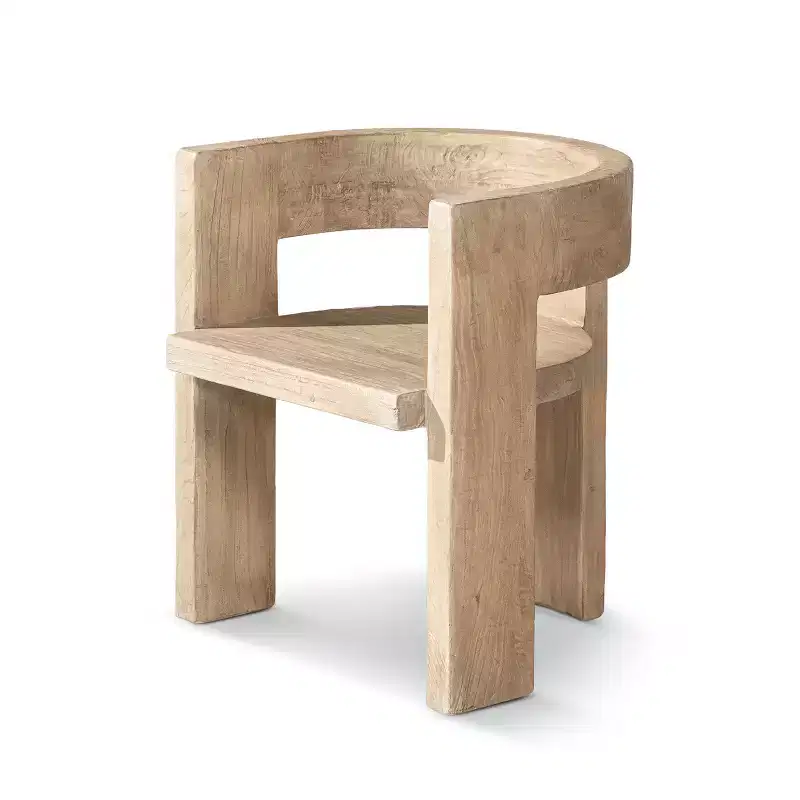 Sculptural Accent Dining Chair – Solid Reclaimed Elm, Curved Back, 300 lb Capacity, No Assembly