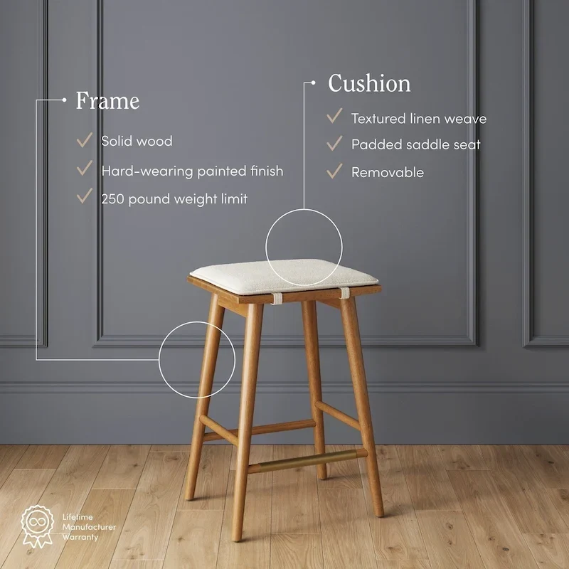 Boucle Upholstered Backless Counter Height Barstool with Cushion, Metal Legs, Modern Style