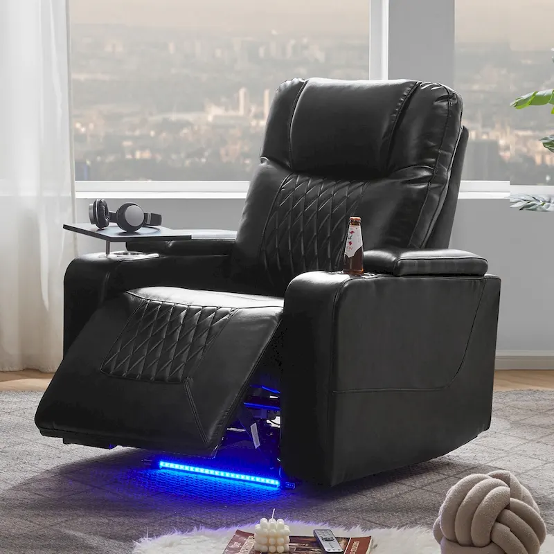 Power Motion Recliner with 2 Cup Holders and Swivel Tray