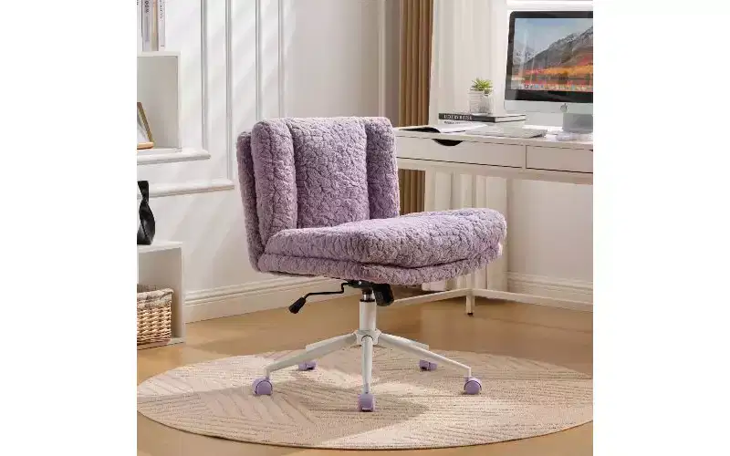 TUYOHW Plush Faux Alpaca Ergonomic Office Chair, 26.4 Wide Seat Home Office Desk Chair, Adjustable Swivel Vanity Chair with Metal Base