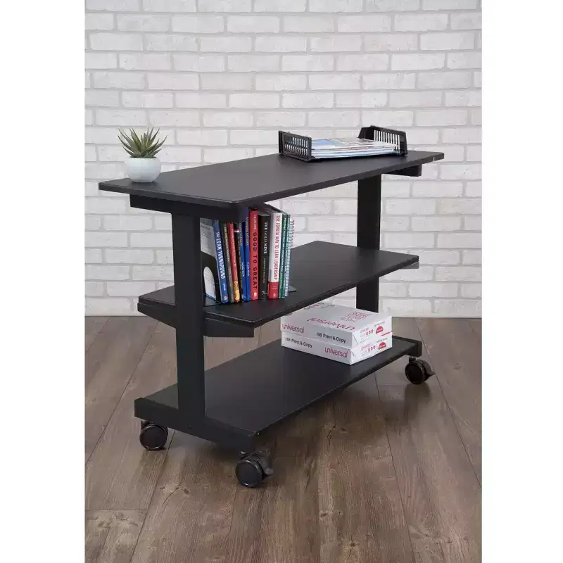 3-Shelf Rolling Desk Return Side Desk Organizer and Bookcase on Wheels