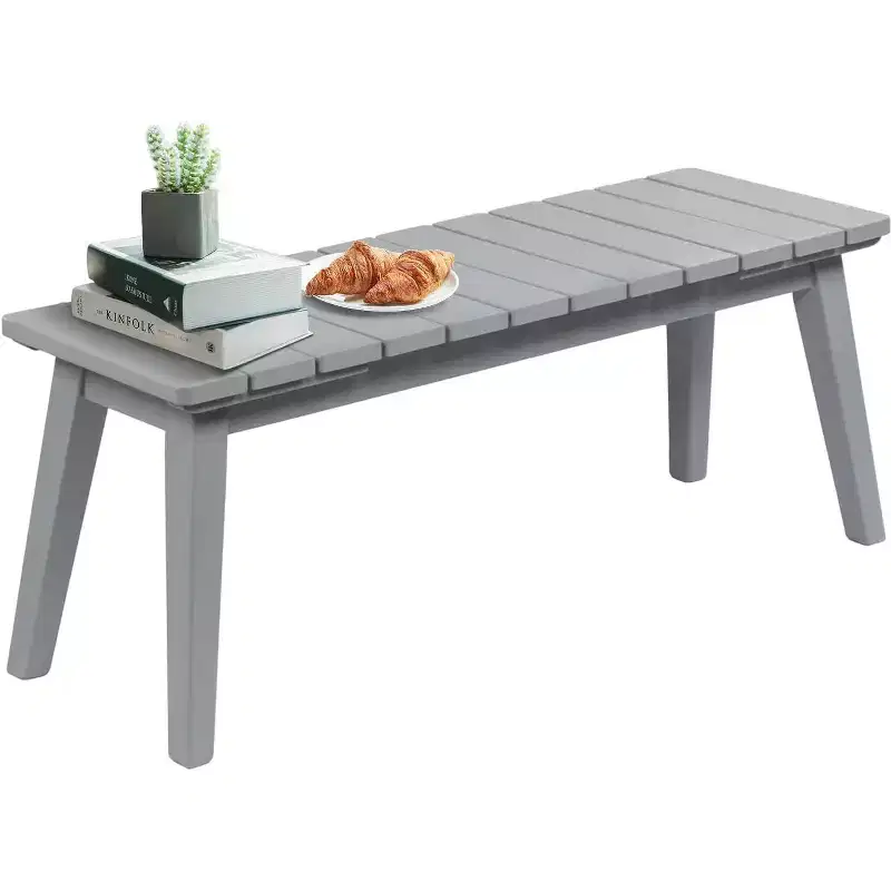 VINGLI Outdoor Wooden Bench, 45 2-Person Backless Dining Bench, Weatherproof Outdoor Patio Bench for Porch Entryway Garden (1, Gray)