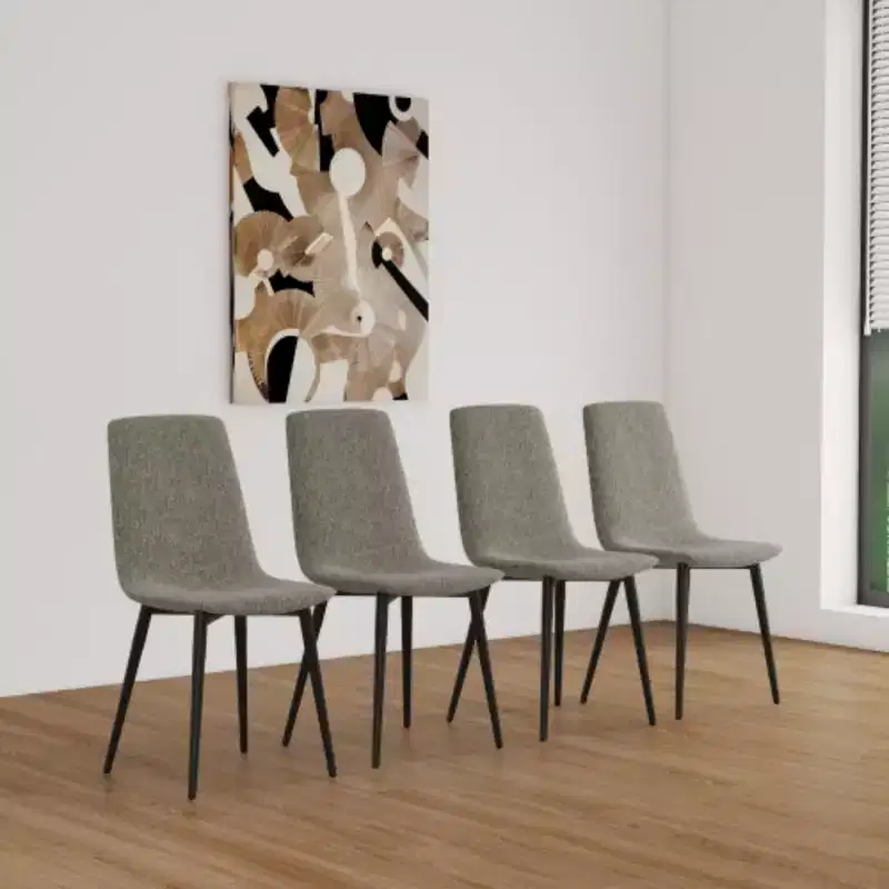 Linen Upholstered Dining Chairs with Black Metal Legs