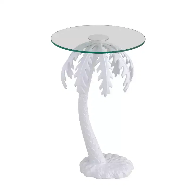 JONATHAN Y Vince Mid-Century Vintage Glass Top Metal Palm Tree End Table