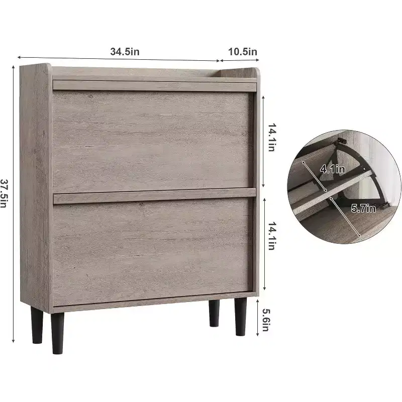3 Flip Drawer Shoe Cabinet, Modern Entryway Shoe Storage Organizer, Adjustable Space