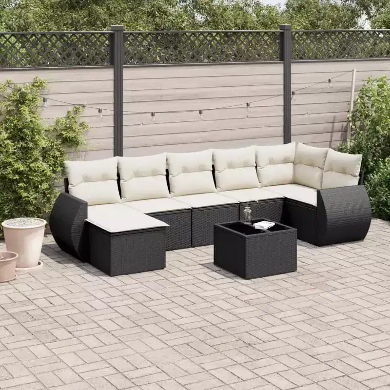 vidaXL 7 Piece Patio Sofa Set with Cushions Black Poly Rattan