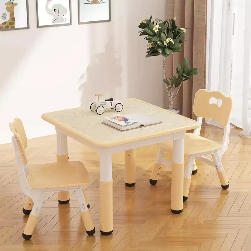 COZONY Kids Activity Table & 2 Chairs, 23.6in, Stroller-Friendly with Safety Edge Bumpers & Non-Slip Pads, Yellow