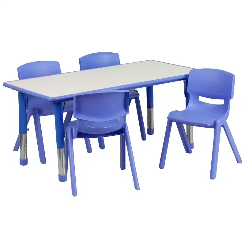 Flash Furniture 23.625W x 47.25L Rectangular Plastic Height Adjustable Activity Table Set with 4 Chairs