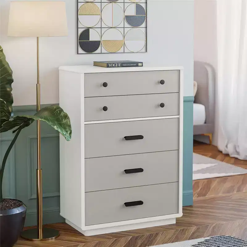 CosmoLiving by Cosmopolitan Valencia Tall 5-Drawer Dresser, Taupe and White