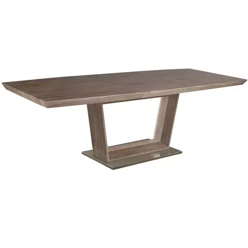 HomeRoots 71 Gray Wood and Metal Self-Storing Leaf Pedestal Base Extendable Dining Table