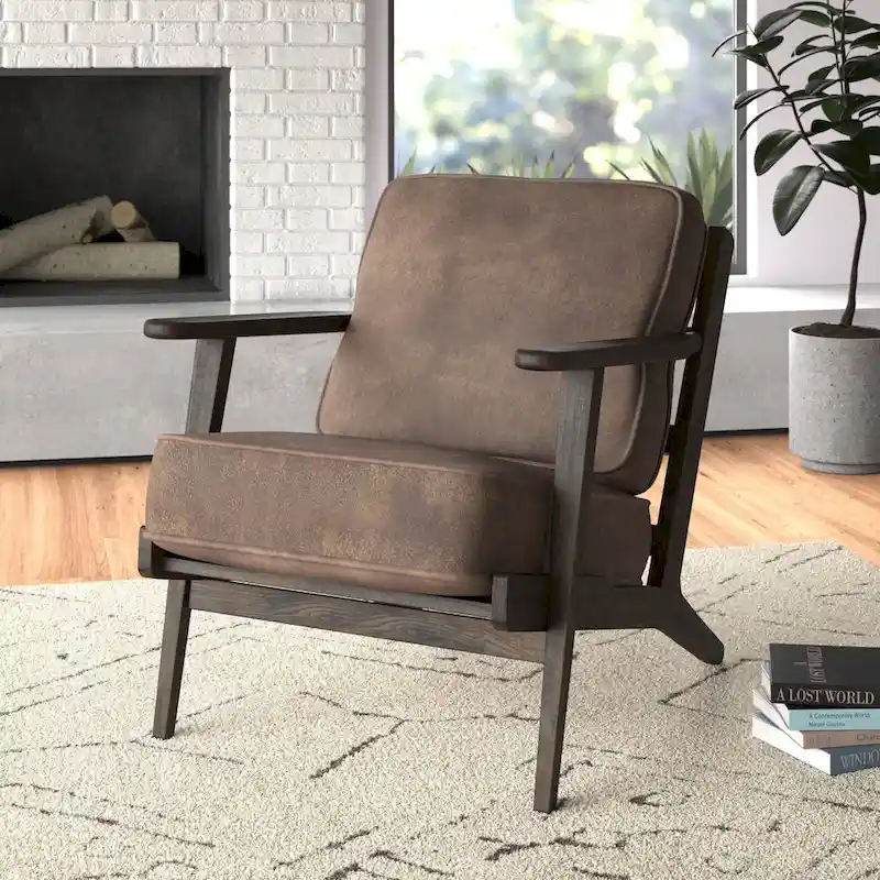 Mid-Century Modern Accent Chair – Slatted Back, Solid Beech Wood Frame