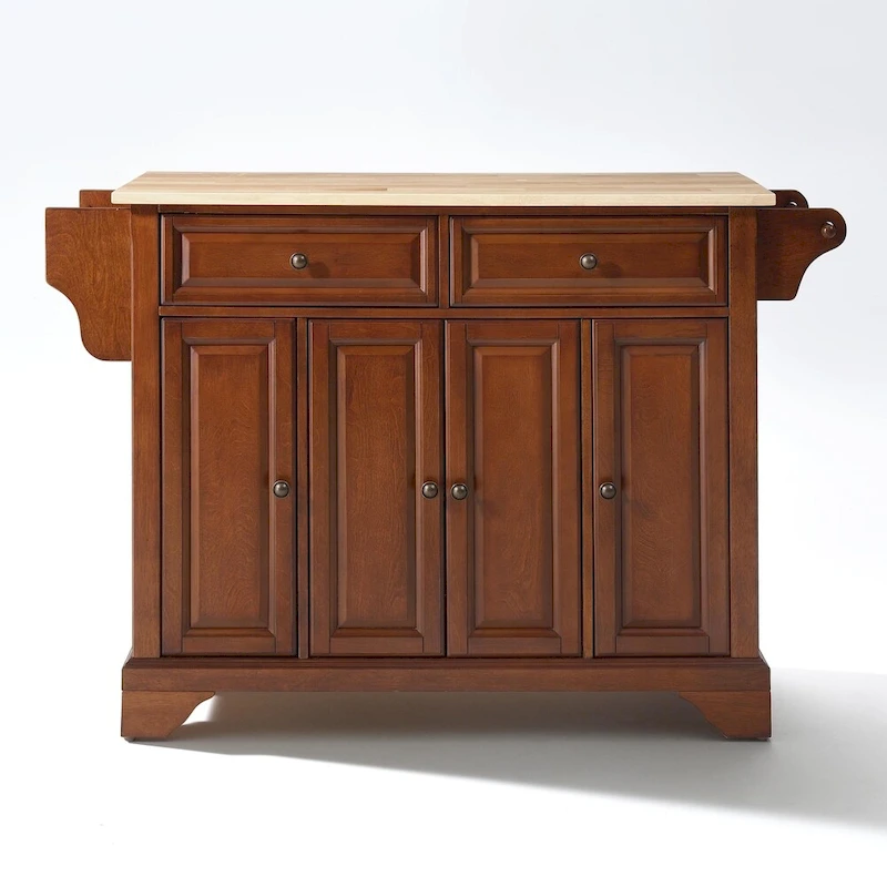 Crosley LaFayette Classic Cherry Natural Wood Top Kitchen Island - 18d x 51.5w x 36h