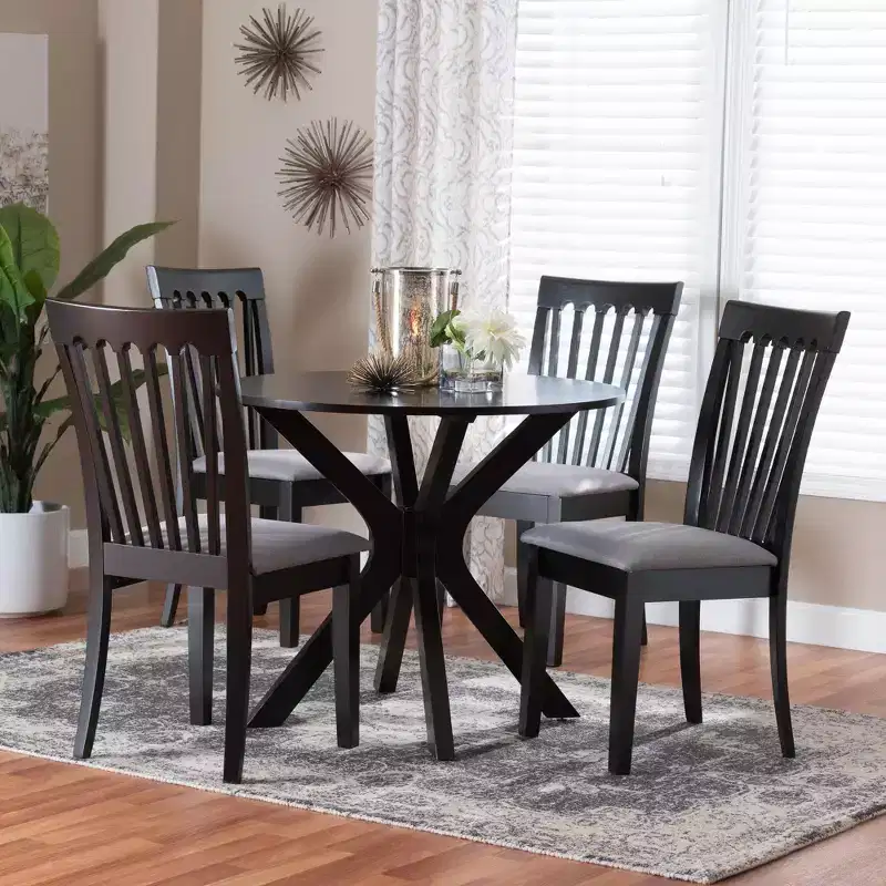 Baxton Studio Lore Modern Grey Fabric and Dark Brown Wood 5-Piece Dining Set
