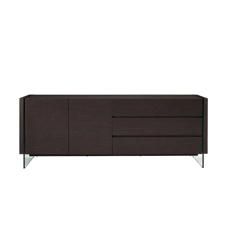 IL VETRO buffet-server in high gloss white lacquer with clear glass.
