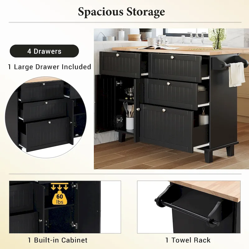 Farmhouse Kitchen Island with Drop Leaf and 2 Seatings
