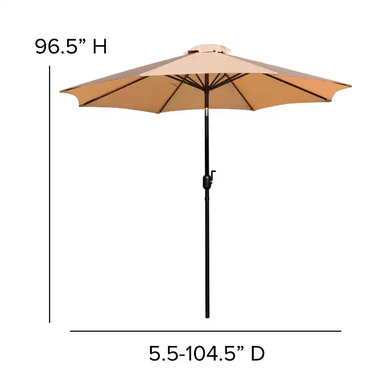 Emma and Oliver 7 Piece Patio Table Set - 4 Synthetic Faux Teak Stackable Chairs - Faux Teak Table - Umbrella with Base