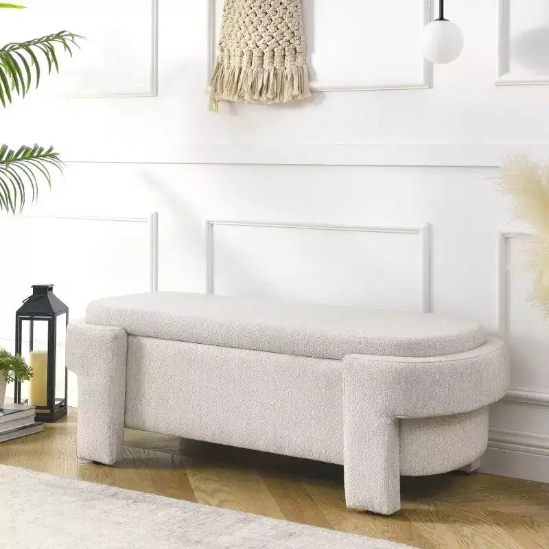 Oval Storage Bench,51.5 inch Linen End of Bed Ottoman Bench,Ottoman for Living Room,Bedroom,Entryway